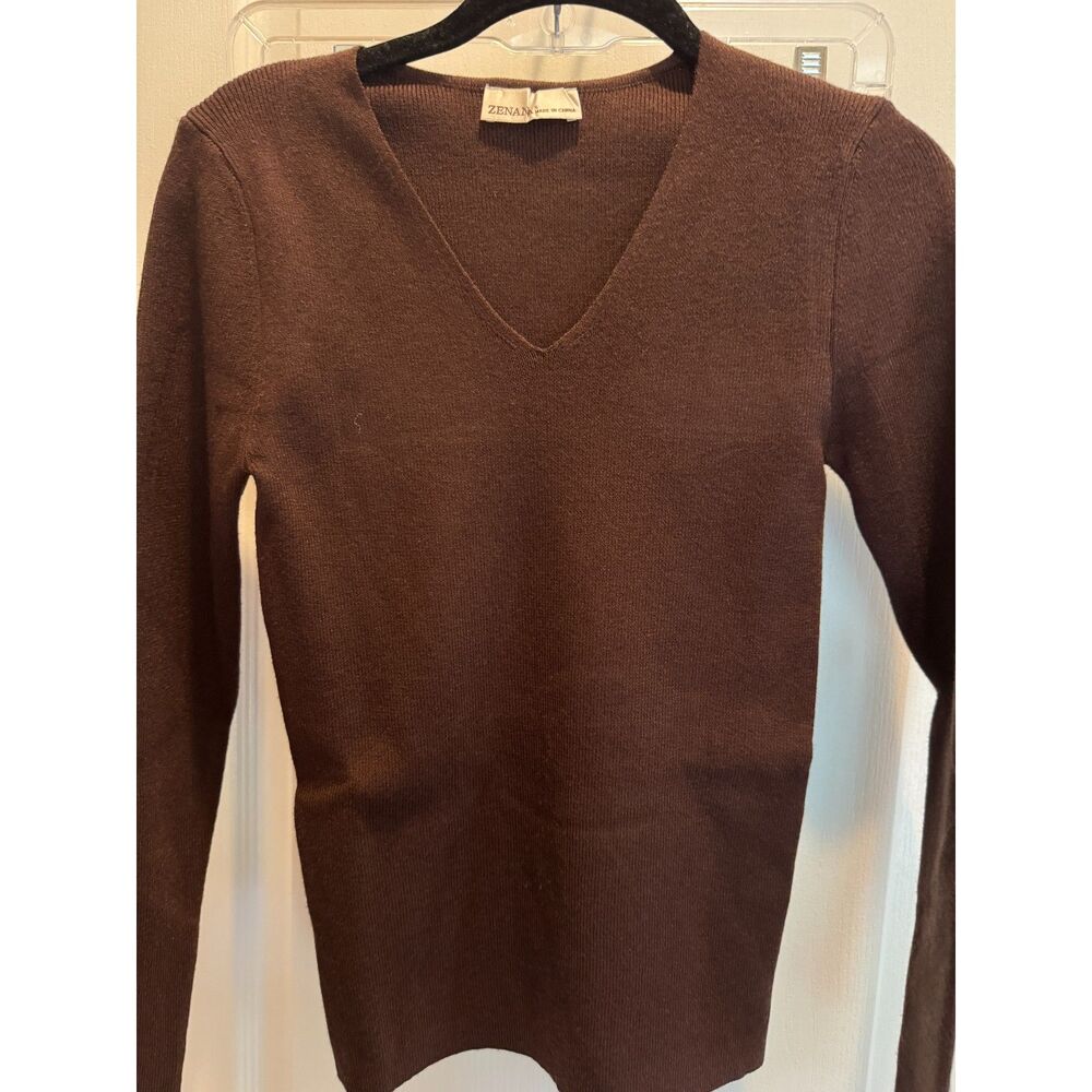 Zenana Premium Ribbed V-Neck Long Sleeve Sweater - Dark Chocolate Brown